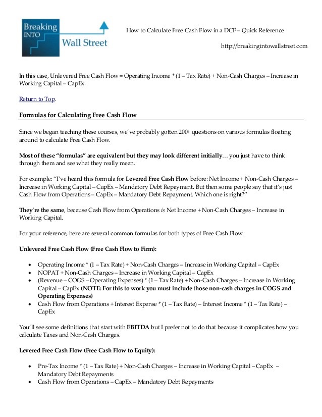 Free Cash Flow vs Unlevered Free Cash Flow Free Cash Flow vs Unlevered Free Cash Flow
