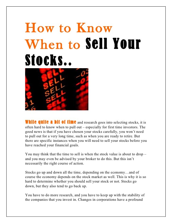 Knowing When to Sell Your Stocks Knowing When to Sell Your Stocks