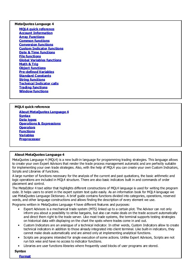 MQL4 Reference MQL4 Documentation