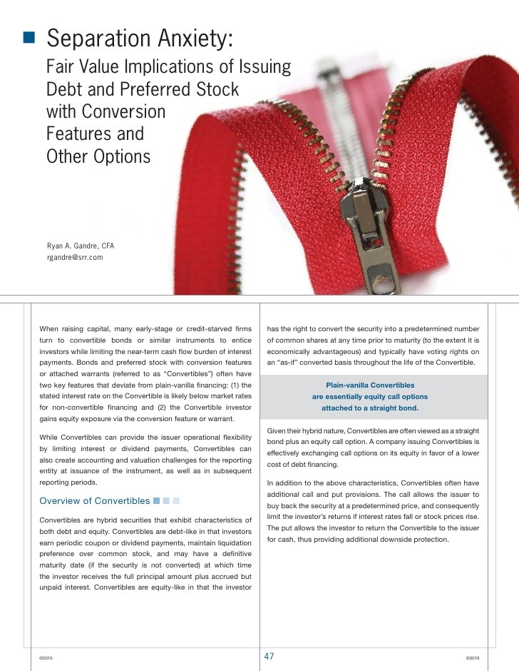 Separation Anxiety Fair Value Implications of Issuing Debt and Preferred Stock with Conversion