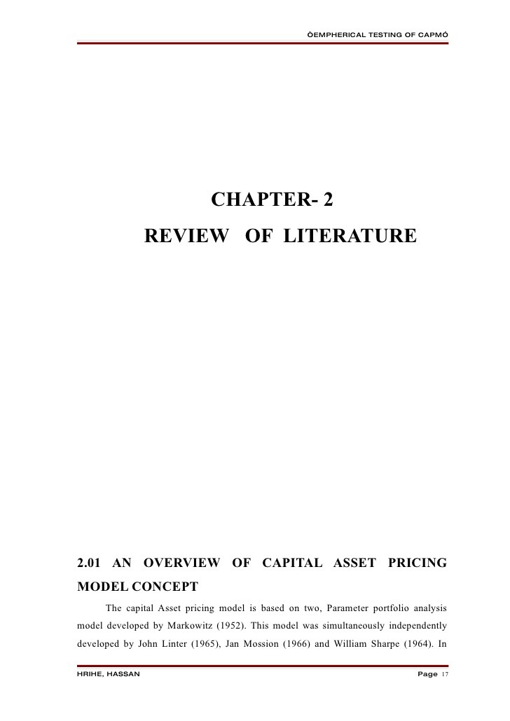 A Review of Capital Asset Pricing Models