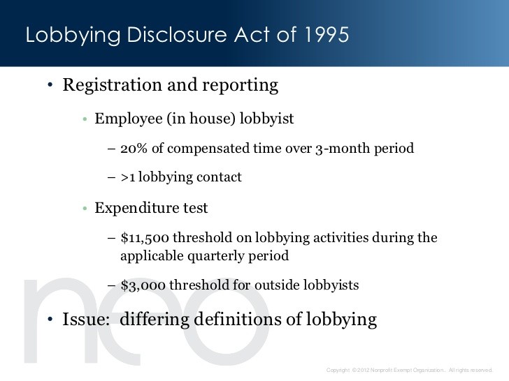 The Lobbying Disclosure Act of 1995 The Lobbying Disclosure Act of 1995