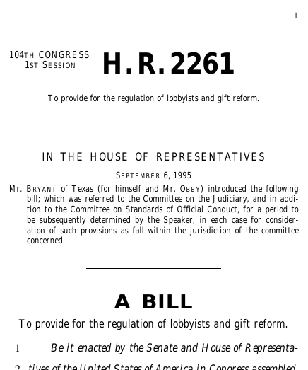 The Lobbying Disclosure Act of 1995 The Lobbying Disclosure Act of 1995