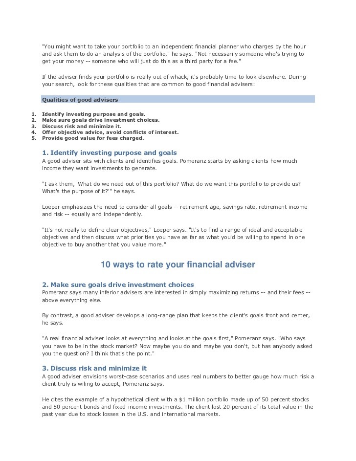 10 Ways to rate your financial adviser