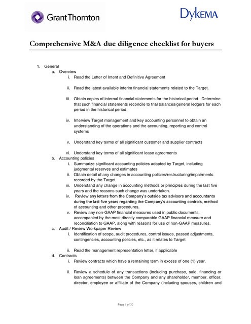 Buyer s Due Diligence Checklist