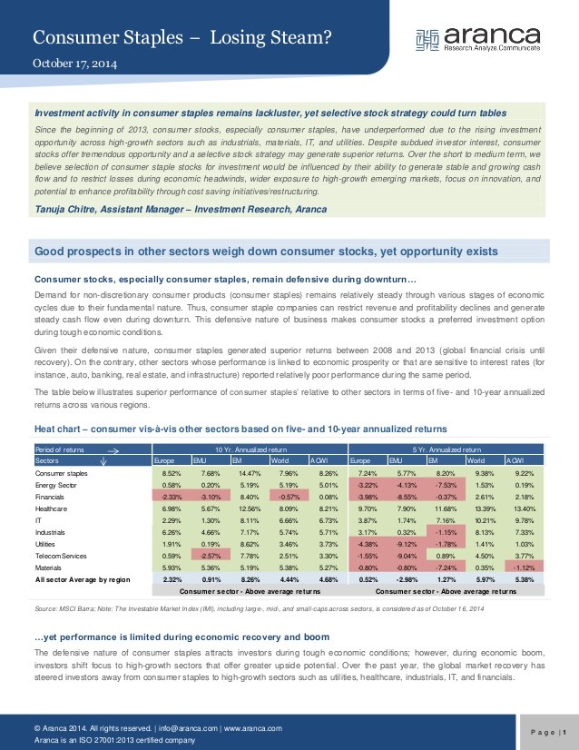 Consumer staple stocks for the defensive investor The Globe and Mail