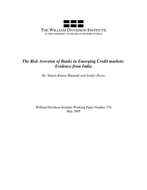 Credit Risk in Emerging Markets Credit Risk in Emerging Markets