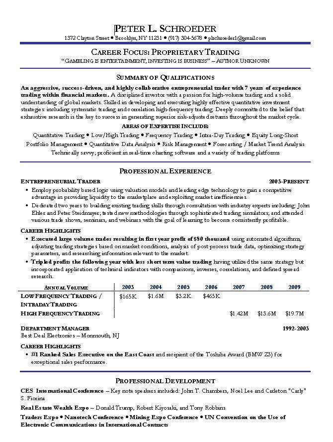 Sample Trader Resume