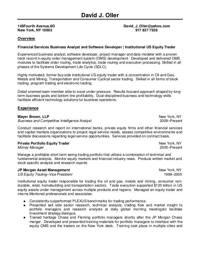 Assets Management Analyst Resume Example