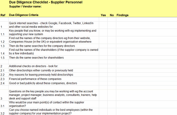 Due Diligence Checklist