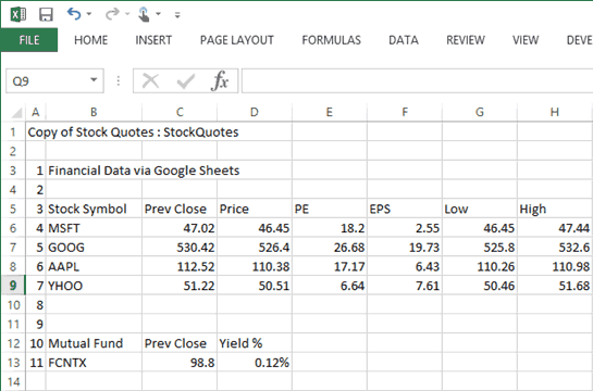 how to download stock quotes into excel