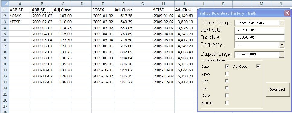 Finance Addin for Excel