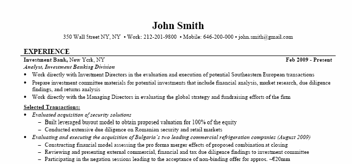 Private Equity Resume