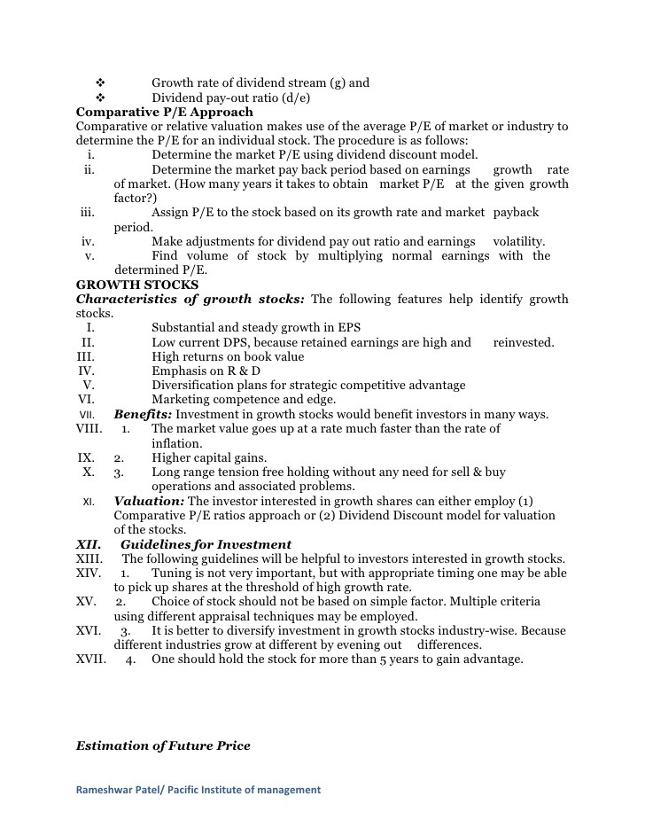 Price earnings ratio approach to relative valuation