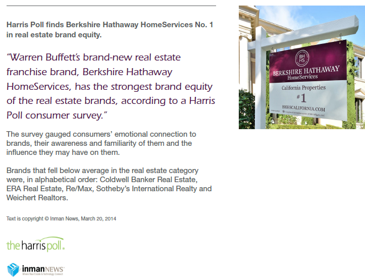 Berkshire Hathaway HomeServices Named ‘Real Estate Agency Brand of the Year’ in 2014 Harris Poll