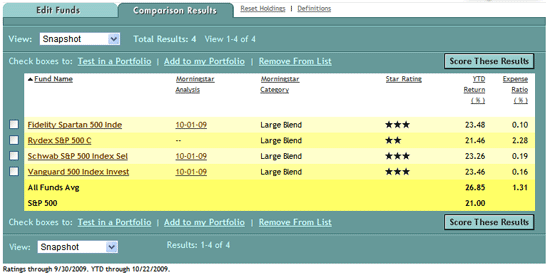 Fund comparison tool