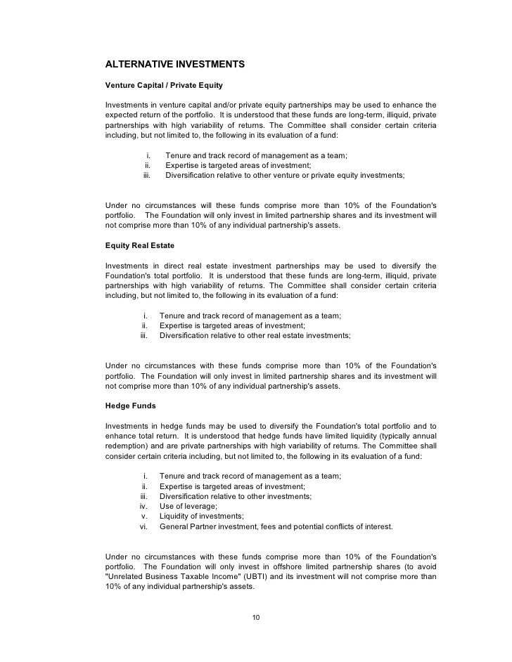 Investment policy statement mutual fund