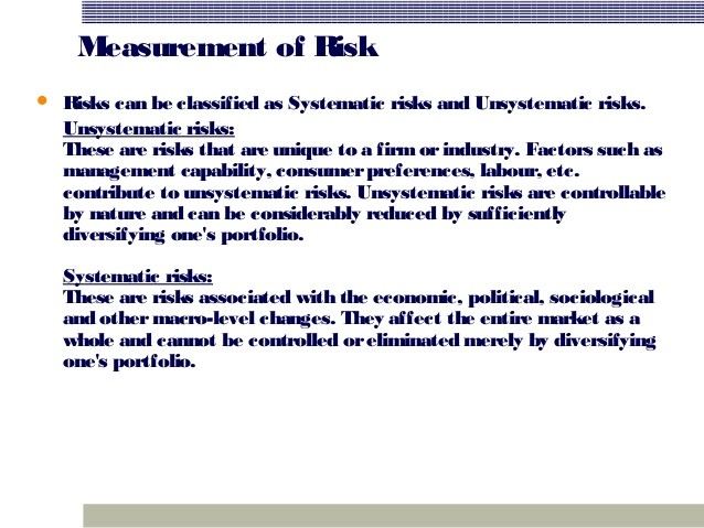 Risk Measurement and Management Systematic Investment Risk Profile and High Risk Investments