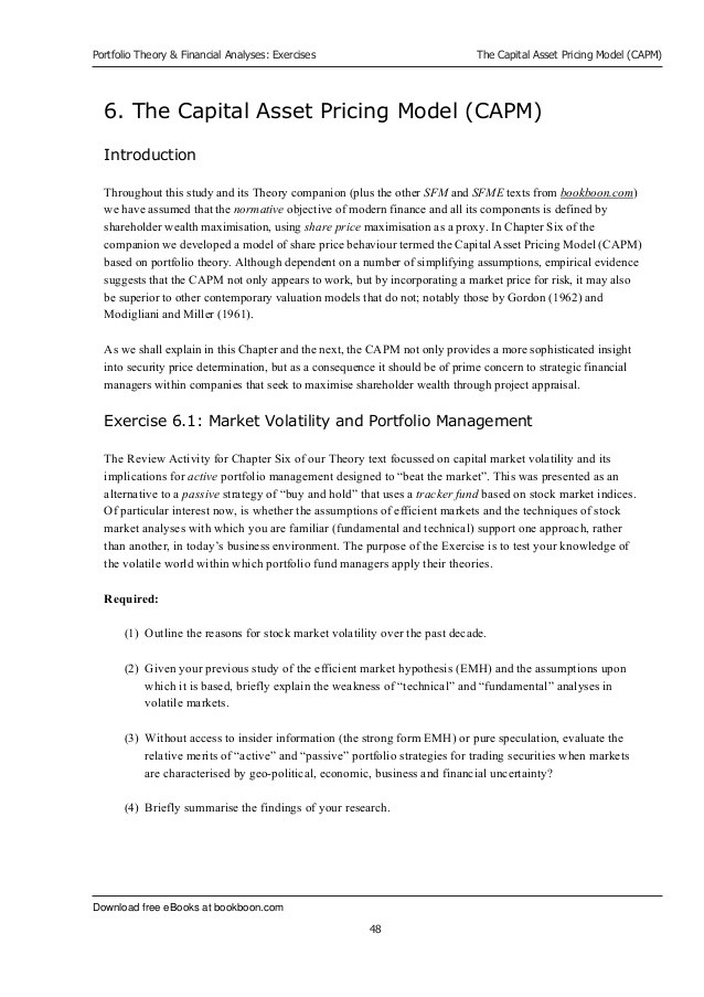 Portfolio Theory and the Capital Asset Pricing Model