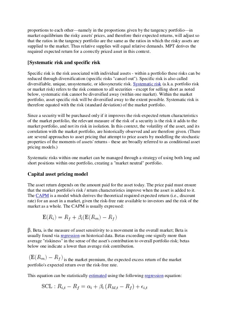 Portfolio Theory and the Capital Asset Pricing Model