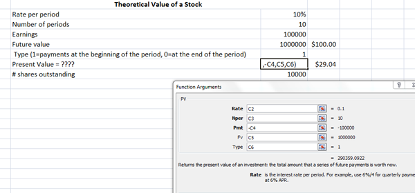 Present and Future Value Using Excel